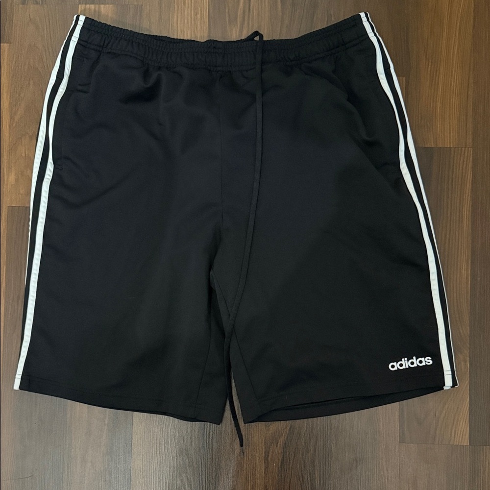 Adidas Men's Black Athletic Shorts with White Stripes